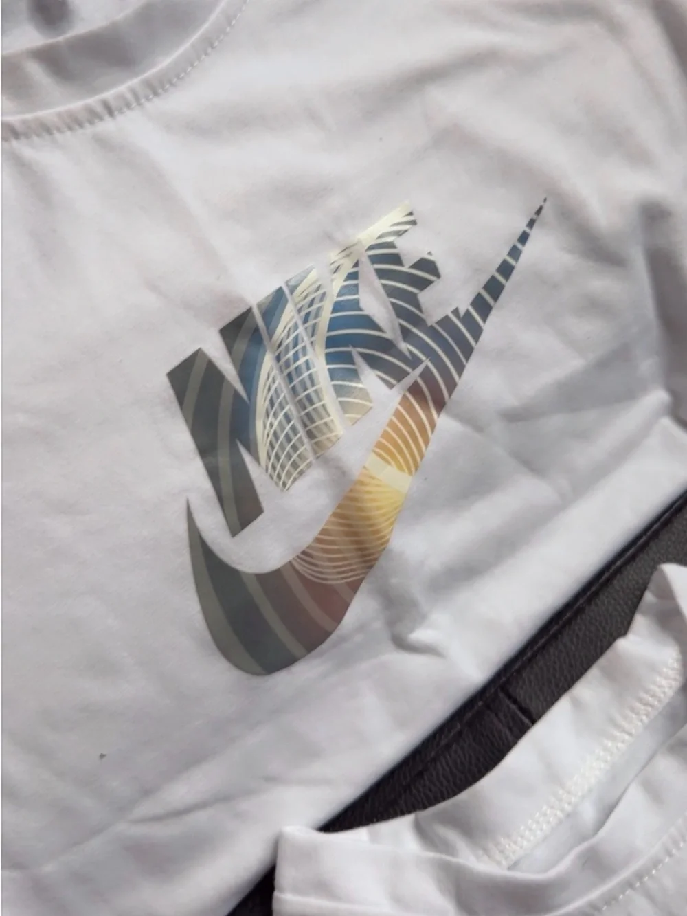 Nike White Kids T-Shirt with Multicolor Swoosh
